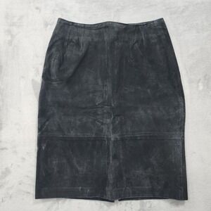 Vintage Perspective Skirt Womens XS Black Sueded Leather Pencil‎ Moto Grunge